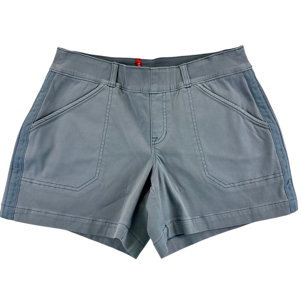 Spanx Womens Medium Stretch Twill 4" Shorts Slate Blue Gray Shaping Pull On